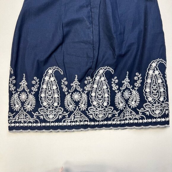 Mi Ami Womens A Line Skirt Navy White Paisley Mini Lined Embroidered Boho S - Picture 5 of 11